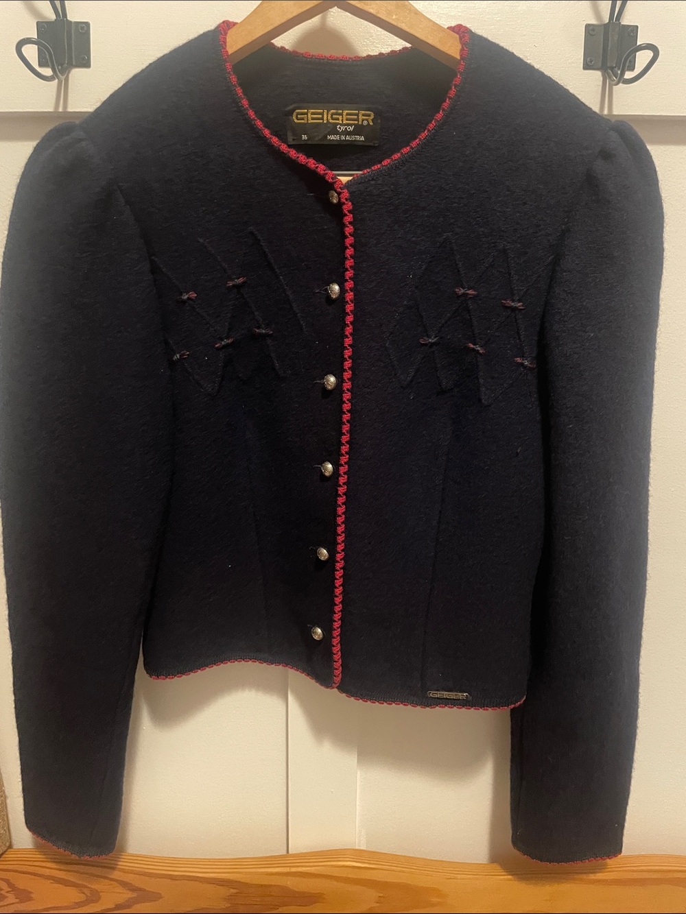 Women's Navy Blend Jacket with Red Trim by Geiger Tyrol Austria